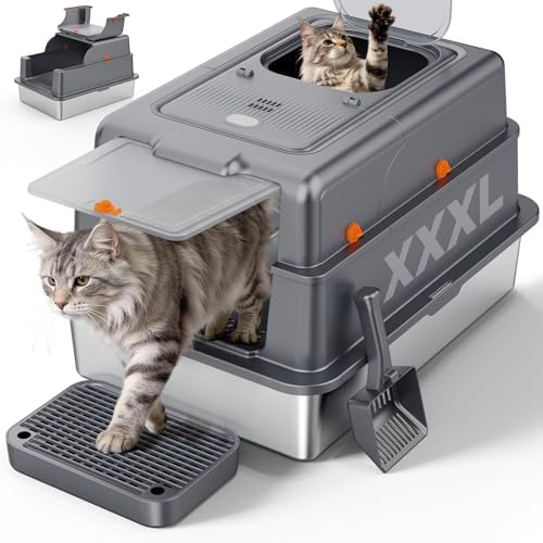 FURTIME XXXL Extra Large Enclosed Stainless Steel Litter Box by FURTIME