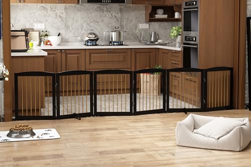 PUPETPO Freestanding Pet Gate for Dogs, Foldable Wooden Dog Gate for House by PUPETPO