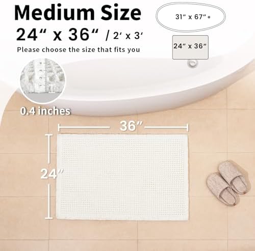 White Bathroom Rugs, Waffle Bath Mat Non Slip Washable - Image 2