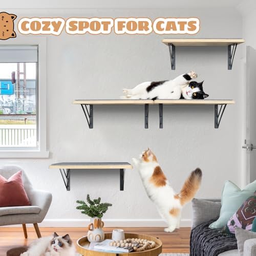 Burlywood Cat Shelves: Set of 4 Wood Cat Furniture Indoors - Image 4