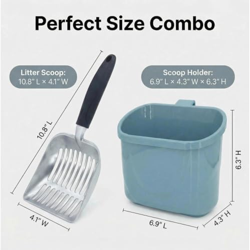 4-in-1 Cat Litter Scoop with Holder, Metal Litter Scoop Includes Portable Small - Image 2