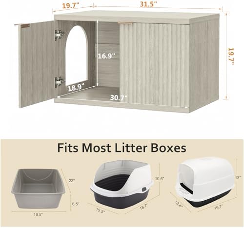Homhedy Cat Litter Box Enclosure, Modern Fluted Accent, Cream Gray - Image 3