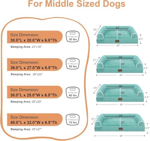 NANUYA Orthopedic Dog Bed for Large Dogs, 36 x 27 Inch, Aqua Blue - Image 6