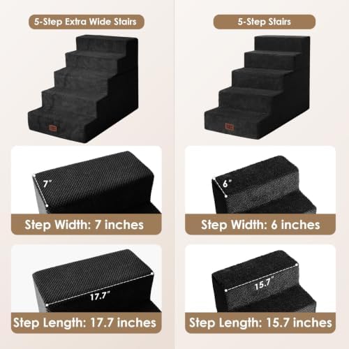 EHEYCIGA Dog Stairs for Bed 22.5" H, 5-Step Extra Wide Dog Steps - Image 2