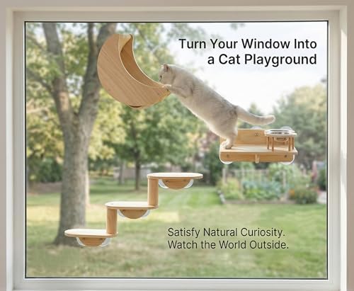 Cat Window Ladder, 3-Level Solid Pine Steps - Image 2