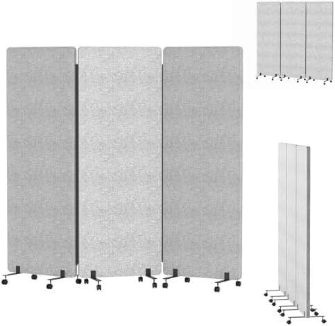 Soundproof Room Divider with Wheels, 66in Acoustic Room Divider Panel, 3 Panel by Unknown