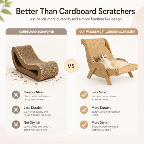 Cat Scratch Lounger Chair, Wooden Sisal Scratching Bed，14.5''*20.2''*12.4'' - Image 3