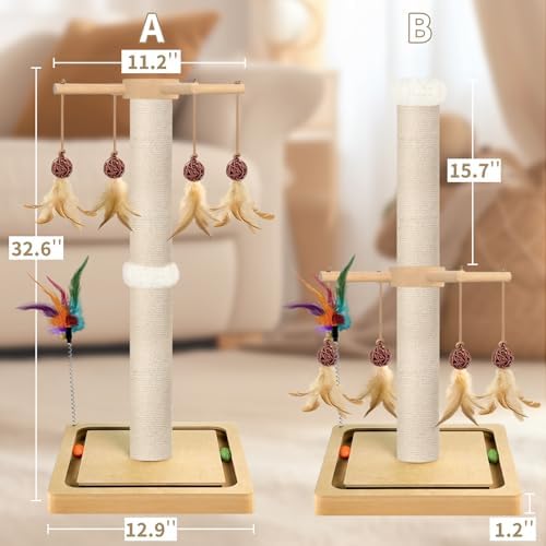 Tall Cat Scratching Post, 33 Inch Sisal Scratcher - Image 3