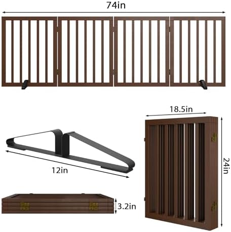 Wooden Dog Gate Freestanding Foldable 4 Panel Pet Gates Extra Wide Dog Gates - Image 6