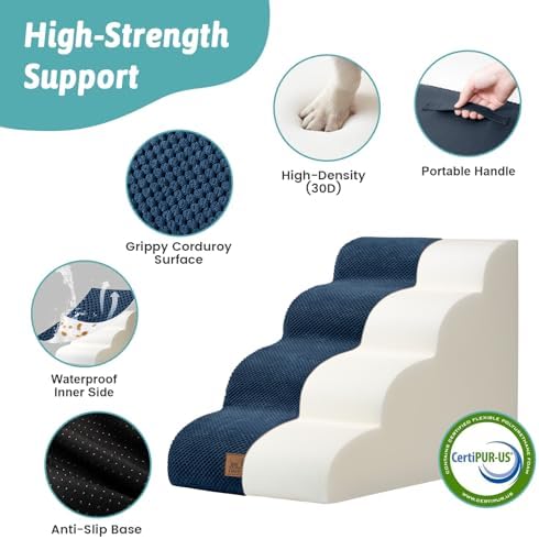 COZY KISS Wide Dog Stairs for Small Dog 19.7" H, 4 Step Pet Ramp for Bed - Image 4