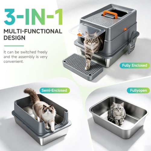 High-Sided Stainless Steel XL Cat Litter Box - Image 2