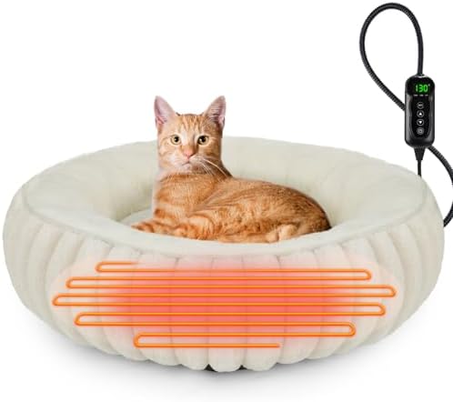 INVENHO Heated Cat Beds for Indoor Cats and Small Dogs, Removable Waterproof by INVENHO
