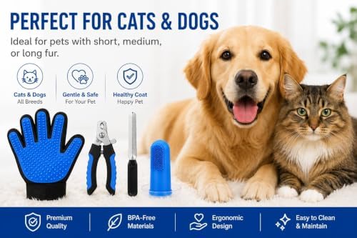 3-in-1 Pet Grooming Kit – Pet Deshedding Glove, 360° Silicone Finger Toothbrush - Image 4