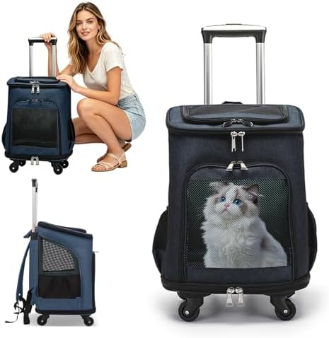 PETCUTE Wheeled Pet Carrier Backpack, Pet Travel Carrier by PETCUTE