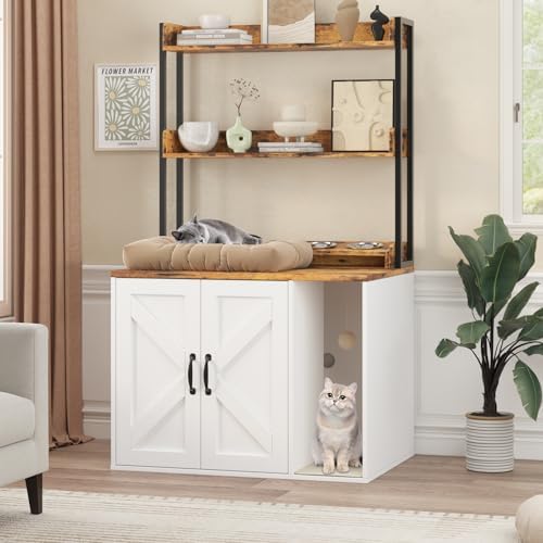 53" H Cat Litter Box Enclosure, Hidden Cabinet w/Storage & Charging - Image 7