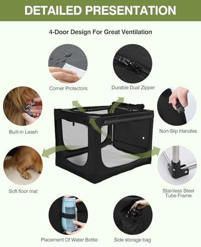 33 x 25 x 25 Inch Collapsible Soft Dog Crate - Image 4