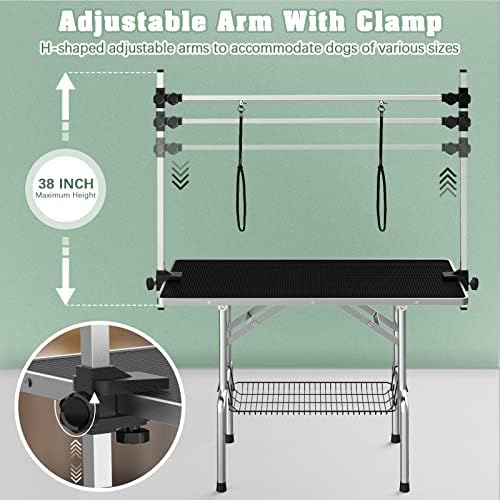 Lyromix 36'' Stainless Steel Pet Dog Grooming Table, Arm/Noose/Tray - Image 4