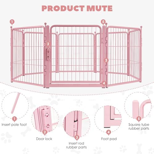 24" Pink Dog Playpen, 8-Panel Heavy Duty Metal Square Tube Puppy Pen - Image 6