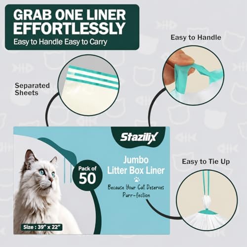 50 Count Jumbo Litter Box Liners, 39x22 Inches – Extra Thick, Heavy Duty - Image 4