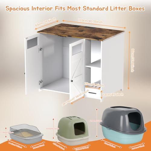 Hidden Cat Litter Box Enclosure Furniture – Large Dog-Proof Litter Box Cabinet - Image 2