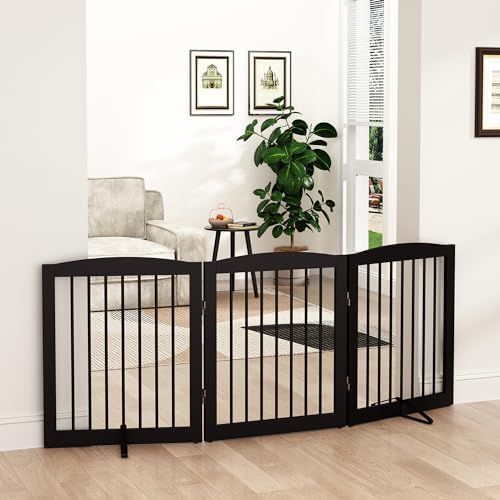 PUPETPO Freestanding Pet Gate for Dogs, Foldable Wooden Dog Gate for House by PUPETPO