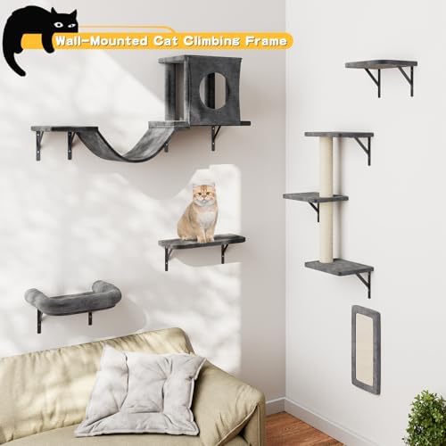 12-in-1 Cat Wall Shelves, Luxury Wall-Mounted Cat Shelves, Dark Gray - Image 5