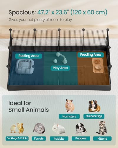 SONGMICS Guinea Pig Cage, Steel Wire Small Animal Enclosure - Image 3