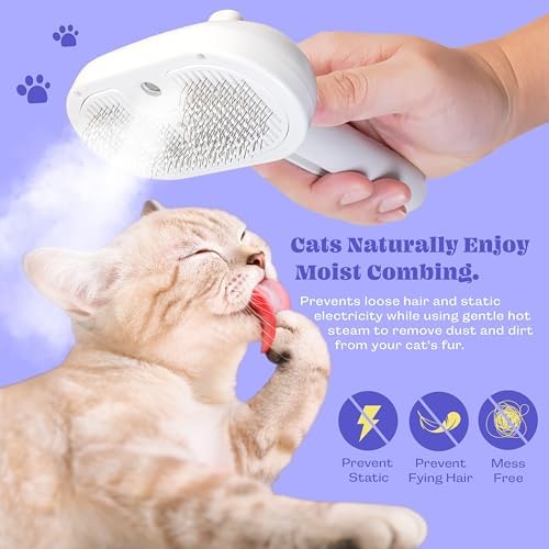 Cat Steam Brush, 3 in 1 Pet Hair Removal Tool, Self Cleaning Steamy Cat Brush - Image 6