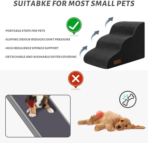 Aodisman Dog Stairs for Small Dogs and Cats, 3-Step Pet Ramp for Couch - Image 3