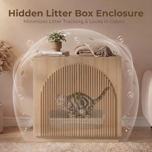 Amunrbrek Large Litter Box Enclosure, Fluted Hidden Cat Litter Box Cabinet - Image 4