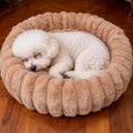 Donut Small Dog Bed Round Calming Kitten & Puppy Bed, 20in Brown by VhenWhen