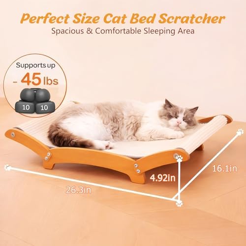 Sisal Cat Scratcher Bed for Indoor Cats, 26.3in Solid Beech Wood Frame - Image 2