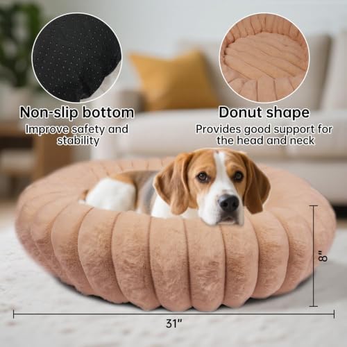 Donut Dog Beds Large Sized Dog Washable Plush Pet Bed, 36in Brown - Image 2