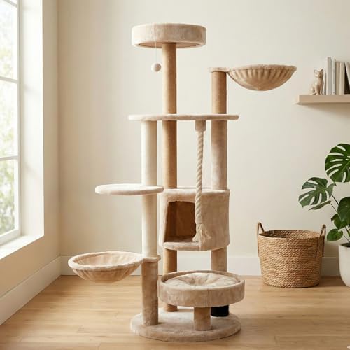 64 Inches Multi Level Cat Tree Tower Indoor Large Cats Furniture by Unknown