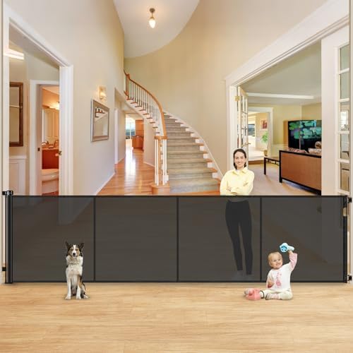 Reinforced 42" Extra Tall X 159" Extra Wide Retractable Pet Gate by Babyproofingoutletcovers