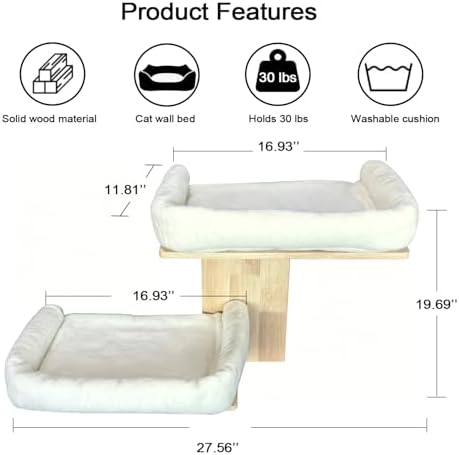 Cat Wall Shelves with Cat Bed 2 in 1 Furniture with Soft Cushion Perch & Pet - Image 6