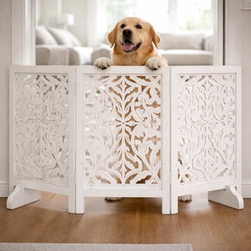 Wooden Dog Gate 54x24, 3 Panel Foldable Pet Gate, Indoor White - Image 2