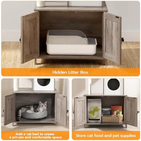 HOOBRO Cat Tree Tower with Litter Box Enclosure Indoor, Wooden Cat Condo with - Image 6