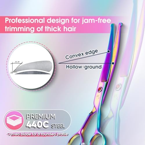 DRGSKL Rainbow Curved Pet Grooming Scissors, Dog Hair Curved Styling Shears - Image 5