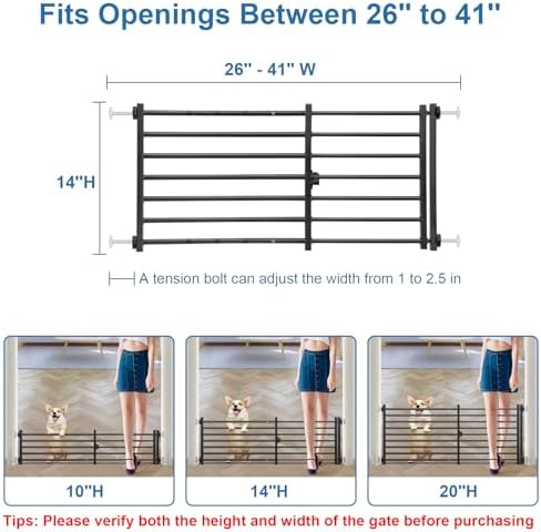 Malier Indoor Dog Gate with Door, 26-41" Extra Wide Full Metal Pet Gate Short - Image 3