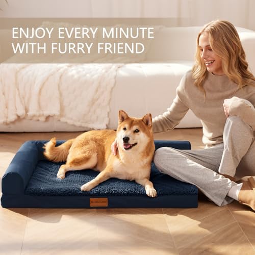 Patas Lague Orthopedic Large Dog Bed Washable Pet Sofa Bed 56X40 Navy Blue - Image 3