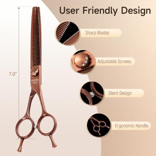 7'' Thinning Dog Grooming Scissors, 440C Stainless Steel Bronze Pet Grooming - Image 3