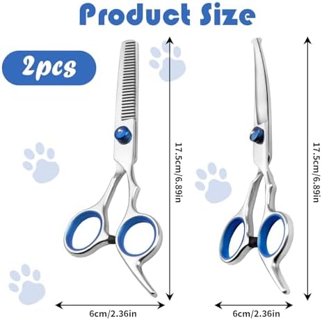 Professional Dog Grooming Scissors Set, Teeth Thinning Shears, Curved Safety - Image 2