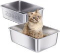 Stainless Steel Litter Box 2 Pack, Metal Cat Litter Box by Holintan