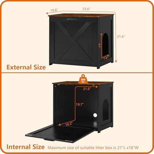 Dwanton Cat Litter Box Enclosure, Hidden Litter Box Furniture, 23.6 Inches - Image 4