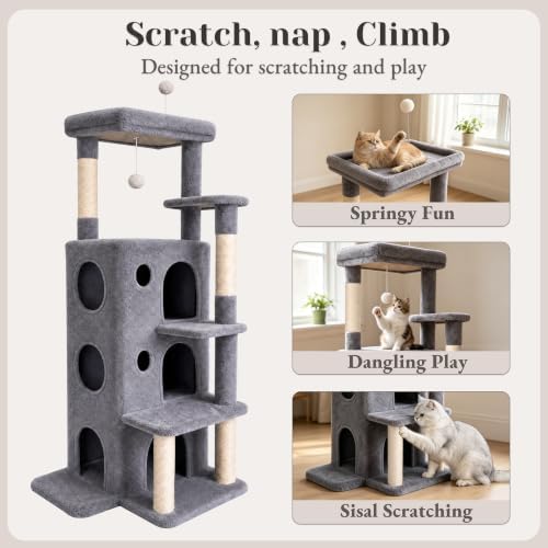 baoheDC 48" Cat Tree, 3 Condos, Space-Saving Design, Indoor Cats - Image 4