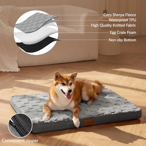 Patas Lague Orthopedic Large Dog Bed Washable Pet Crate Mat 56''X40'' Grey - Image 3