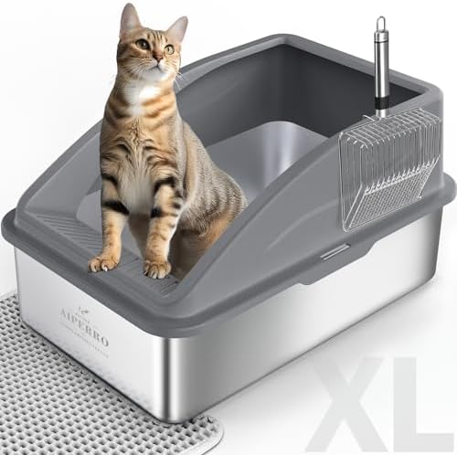 AIPERRO Stainless Steel Litter Box | XL Metal Cat Litter Boxs by AIPERRO