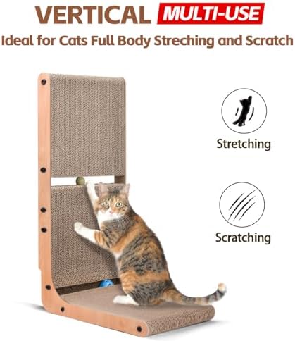 AUSCAT L-Shape Cardboard Cat Scratcher, 27.2 Inch Vertical Cardboard Scratcher - Image 4