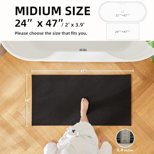 TYUU Black Bathroom Rugs Non Slip Washable, Super Absorbent Thin Bath Mat Quick - Image 2